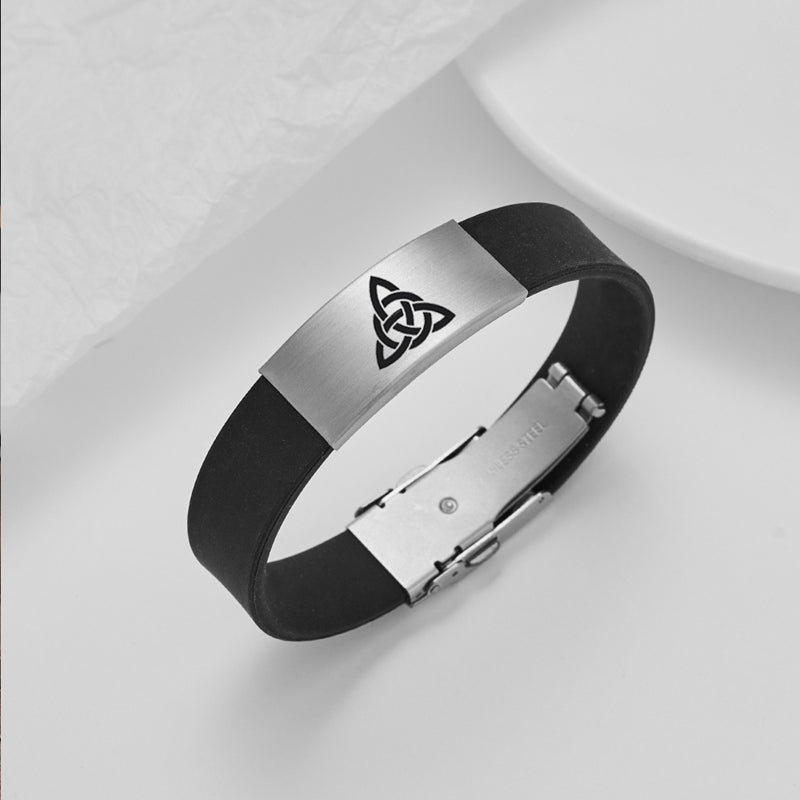 Stainless Steel Irish Celtic Knot Silicone Bracelet Geometric Witchcraft Bangles
