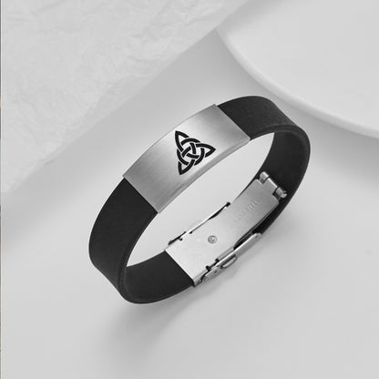 Stainless Steel Irish Celtic Knot Silicone Bracelet Geometric Witchcraft Bangles