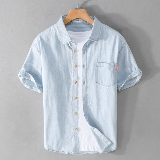 Summer Men's Cotton Short-Sleeve Denim Shirt