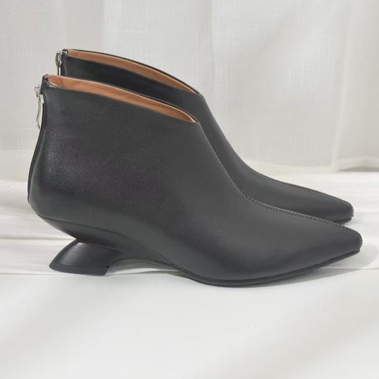 Short Boots French Pointed Toe Shaped Mid Heel Autumn And Winter Women