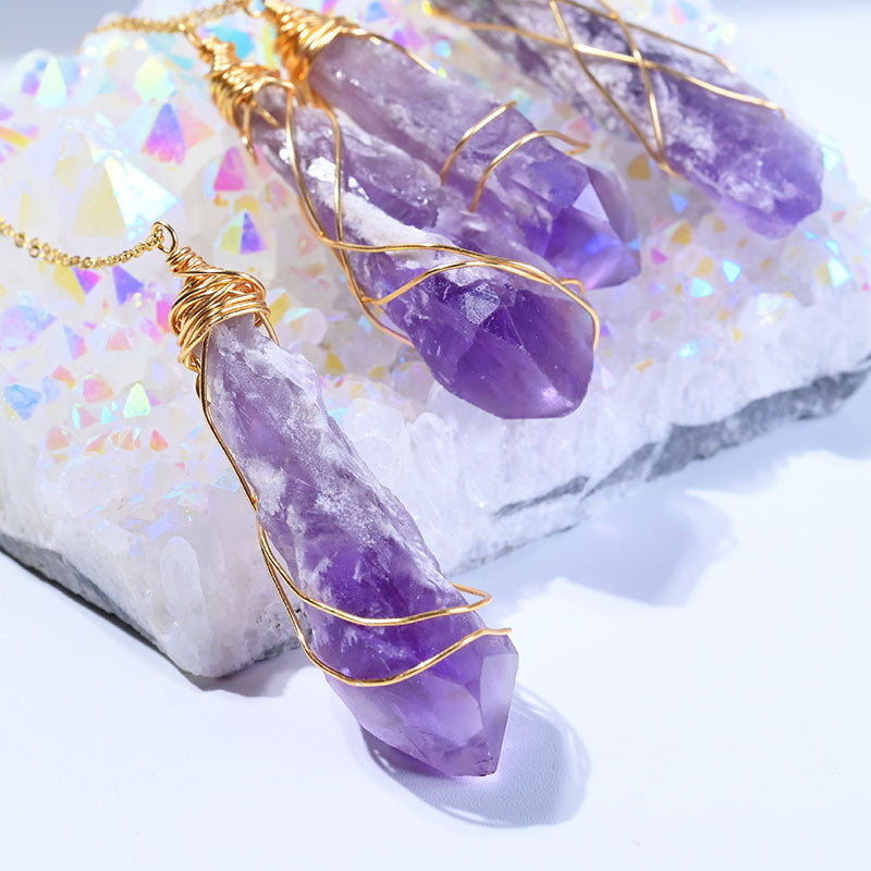 European And American Natural Stone Amethyst Necklace Women