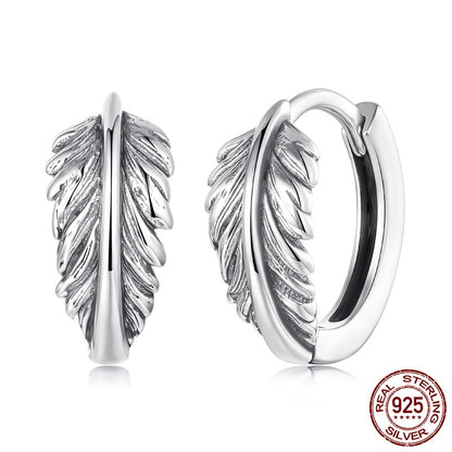Vintage Textured Leaf Ear Clip S925 Sterling Silver Earrings