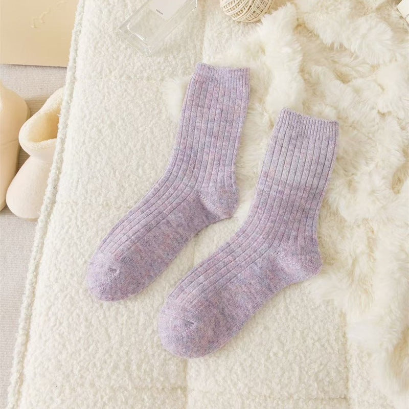 Japanese-style Solid-color Wool Socks For Women