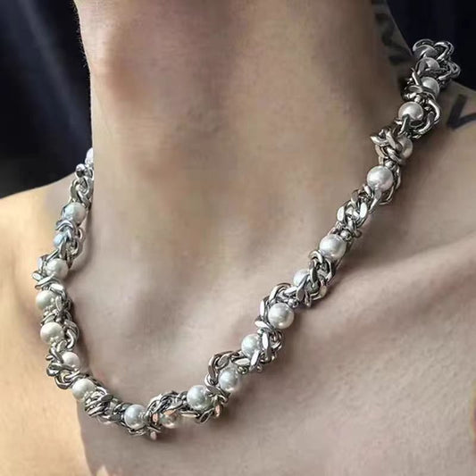 Light Luxury Minority Design Sense Punk Hip Hop Advanced Heavy Industry Pearl Necklace For Women