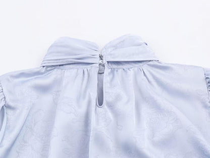 Sleek Jacquard Silk-textured Blouse With A Bow Detail