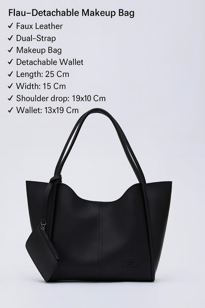 Black SHK108 Faux Leather Women Hand And Shoulder Bag With Wallet And Makeup Bag