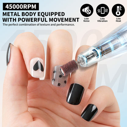 Professional 45000RPM Portable Electric Nail Drill Kit, Rechargeable Nail Electronic File Machine, Electric Nail Polishing Machine With Drill Head And Base, Nail Drill For Acrylic Nails, Nail Gel, Fem
