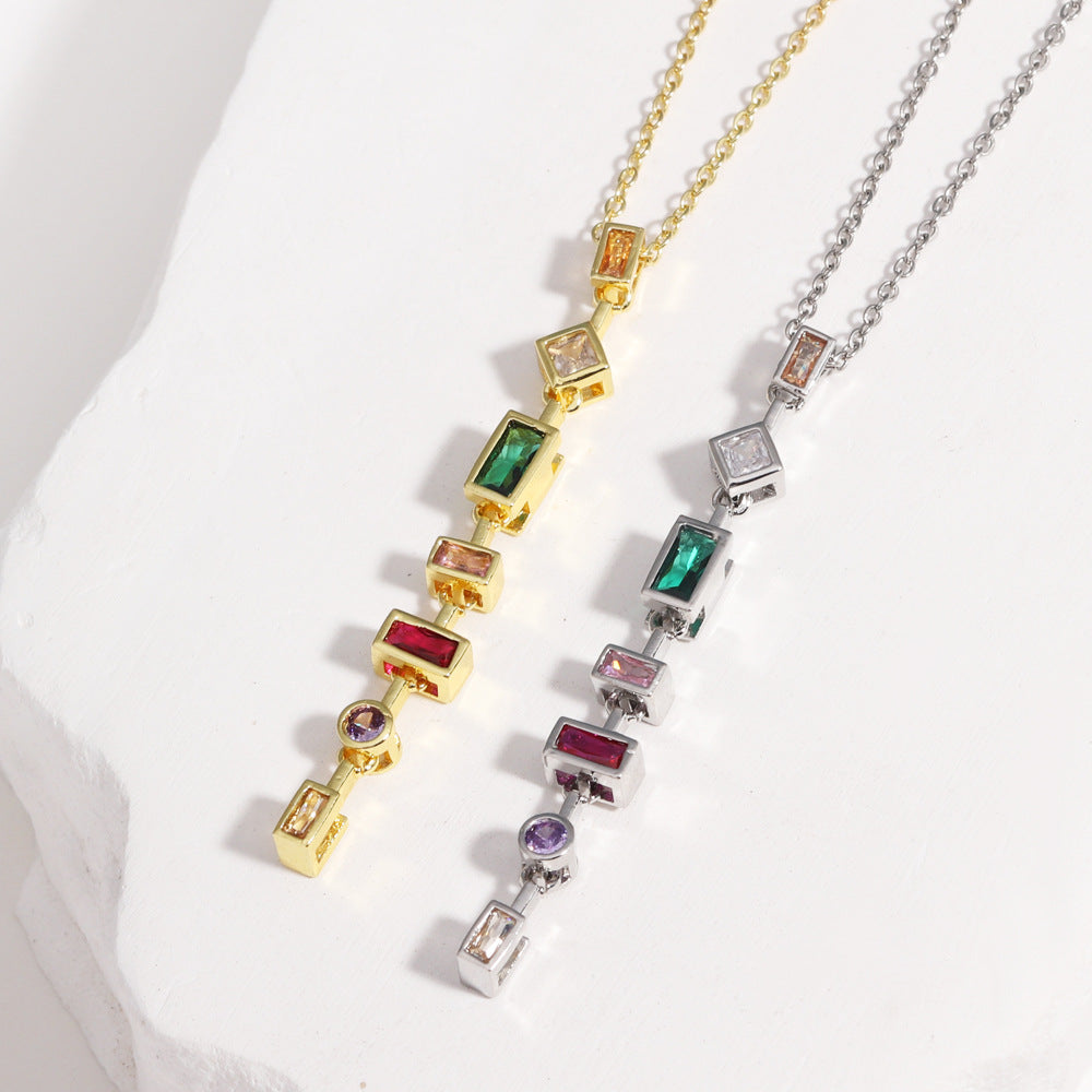 Square Colored Diamond Pendant Necklace For Women