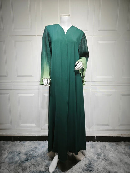 Arabian Dubai Chiffon Pleated Flared-Sleeve Color-Block Coat For Women