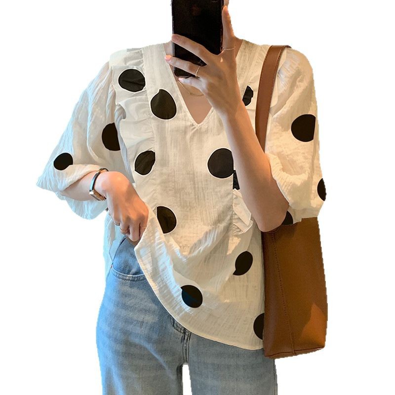 Printed Doll Shirt Summer Chiffon Ruffled Blouse
