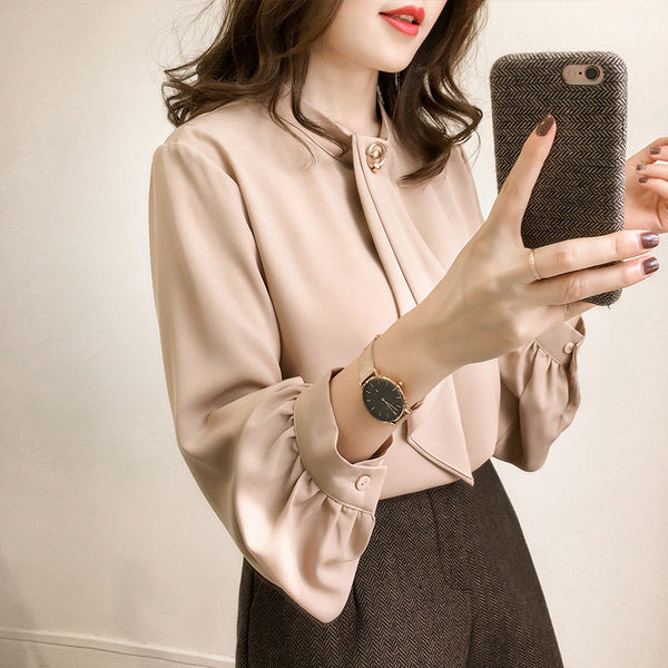 Loose Lantern Sleeve Chiffon Shirt Women's Long Sleeve