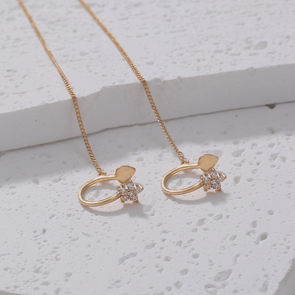 Extra Long Tassel Ear Thread Pentagonal Irregular Geometric Diamond Ear Clip Earrings