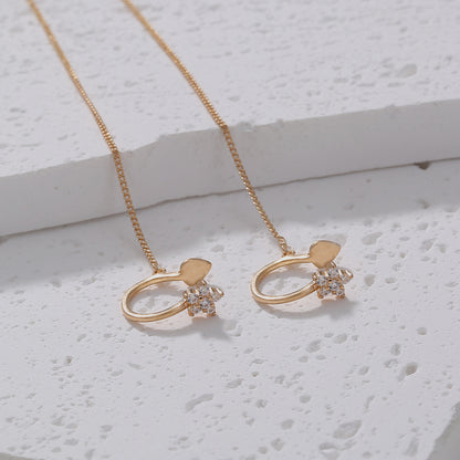 Extra Long Tassel Ear Thread Pentagonal Irregular Geometric Diamond Ear Clip Earrings