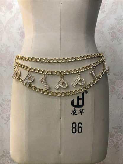 Waist with multi-layer letters waist chain