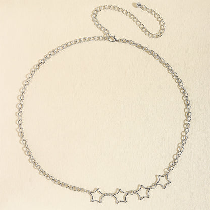 Simple Fashion Men And Women Star Metal Waist Chain Sexy Cutout Five-pointed Star Body Chain Jeans Dress Accessories