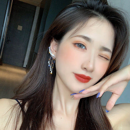 Exaggerated And Personalized Ear Clip Tassel Rhinestone Earrings