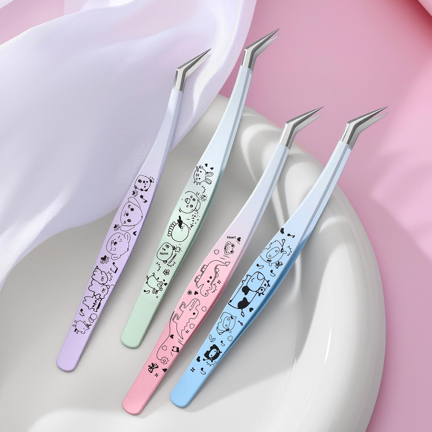 Scenic Sticker Curved Tweezers False Eyelashes