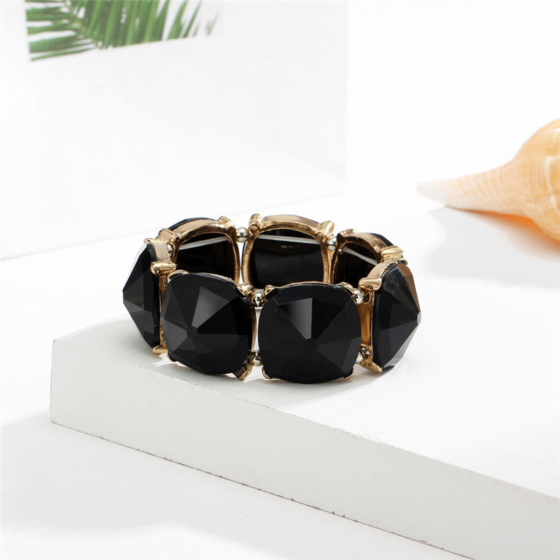 2 Colors Trendy Large Big Stretch Bead Geometric Stone Mosaic Bracelet Jewelry Accessories Bangles snap jewelry pulseras