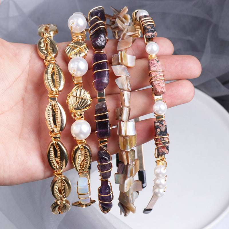 Jujia Cute Candy Color Small Stone Headband Resin Stone Beach Shell Headband Hair