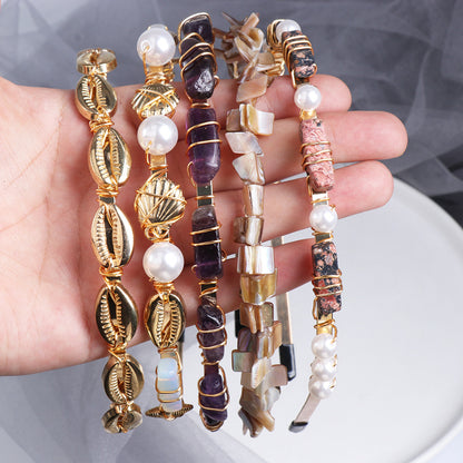 Jujia Cute Candy Color Small Stone Headband Resin Stone Beach Shell Headband Hair
