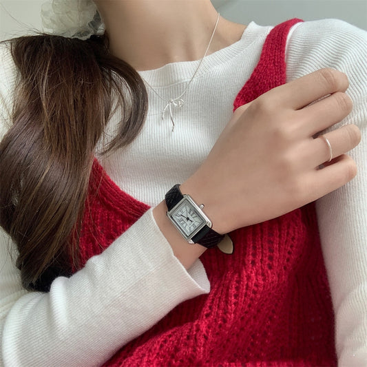 Simple Roman Rectangular Leather Watch Women