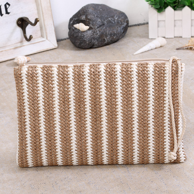 Ladies Striped Straw Clutch