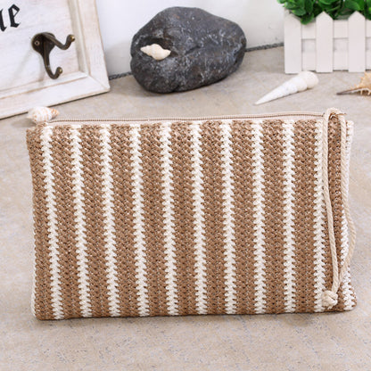 Ladies Striped Straw Clutch