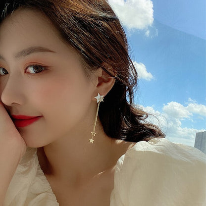 Silver Needle Star Tassel Earrings Long Earrings Fashion Personality Earrings