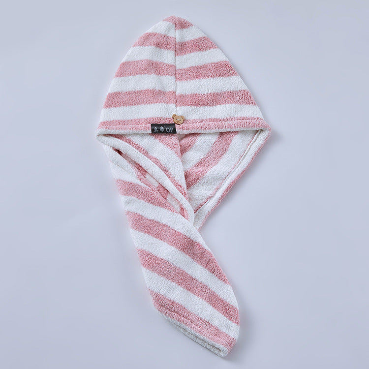 Fiber absorbent and quick-drying striped shower cap