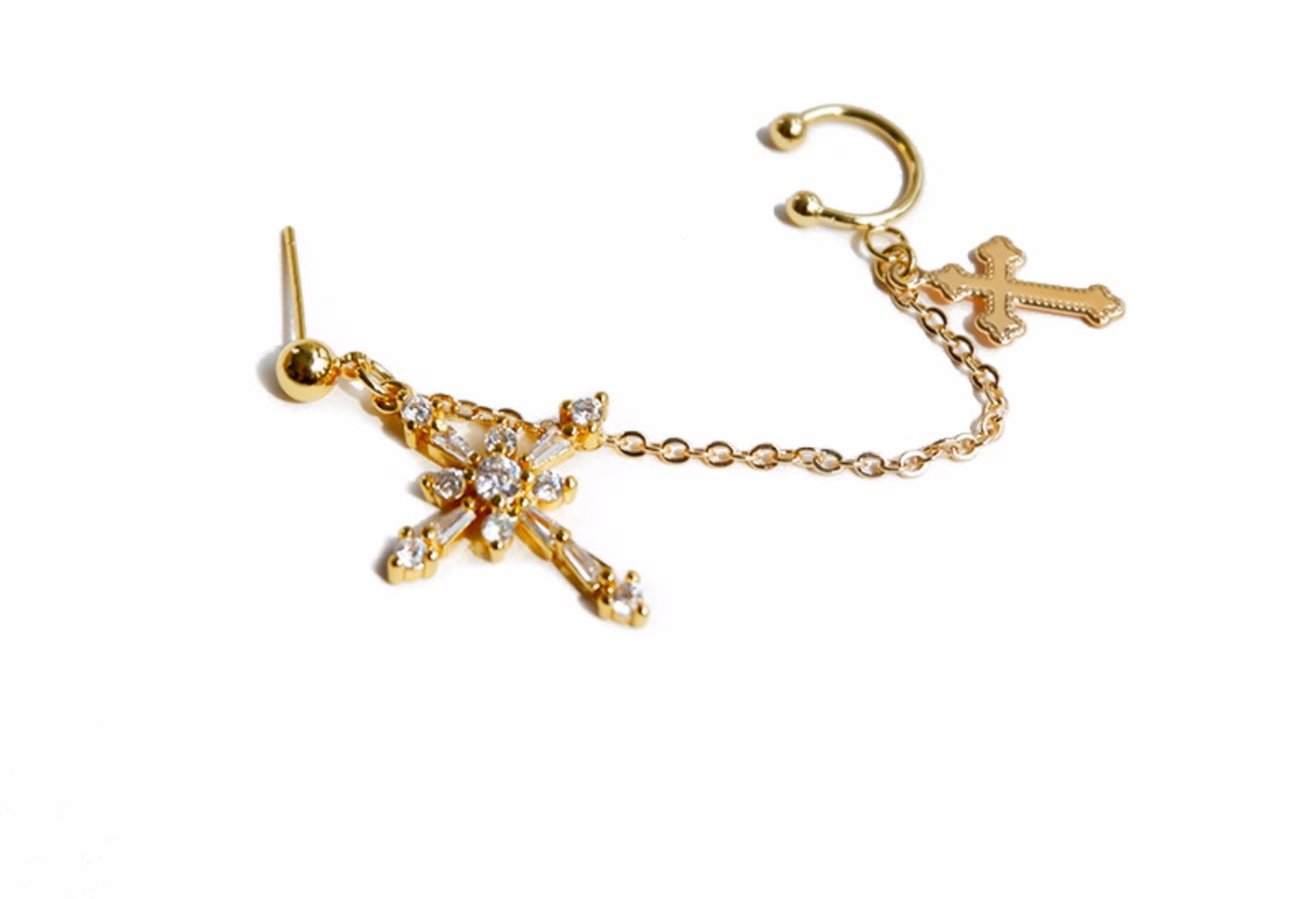 Baroque cross ear bone clip earrings