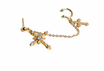 Baroque cross ear bone clip earrings
