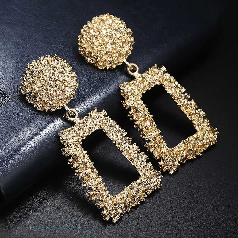 Metal earrings embossed floral earrings