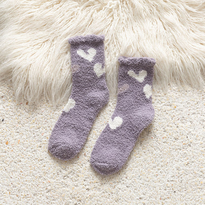 Female middle tube love Japanese cute dots home warmth month sleep socks