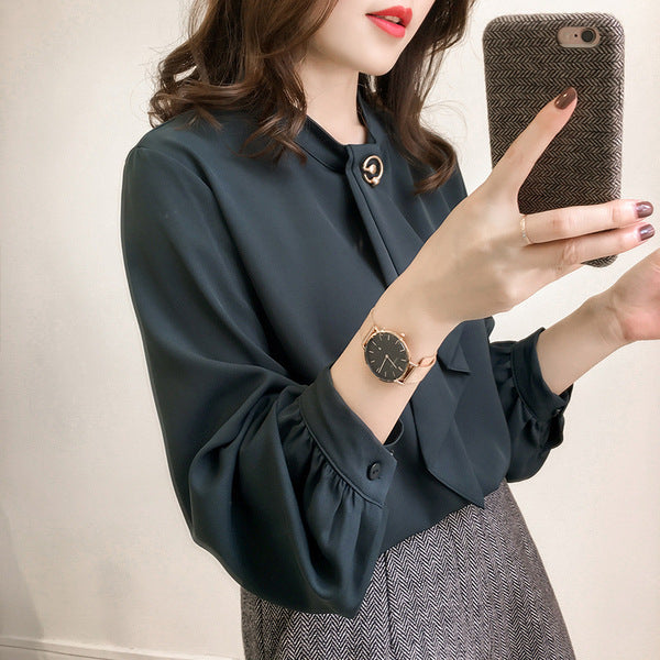 Loose Lantern Sleeve Chiffon Shirt Women's Long Sleeve