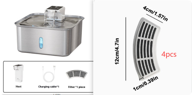 Wireless Cat Water Fountain Stainless Steel Rechargeable
