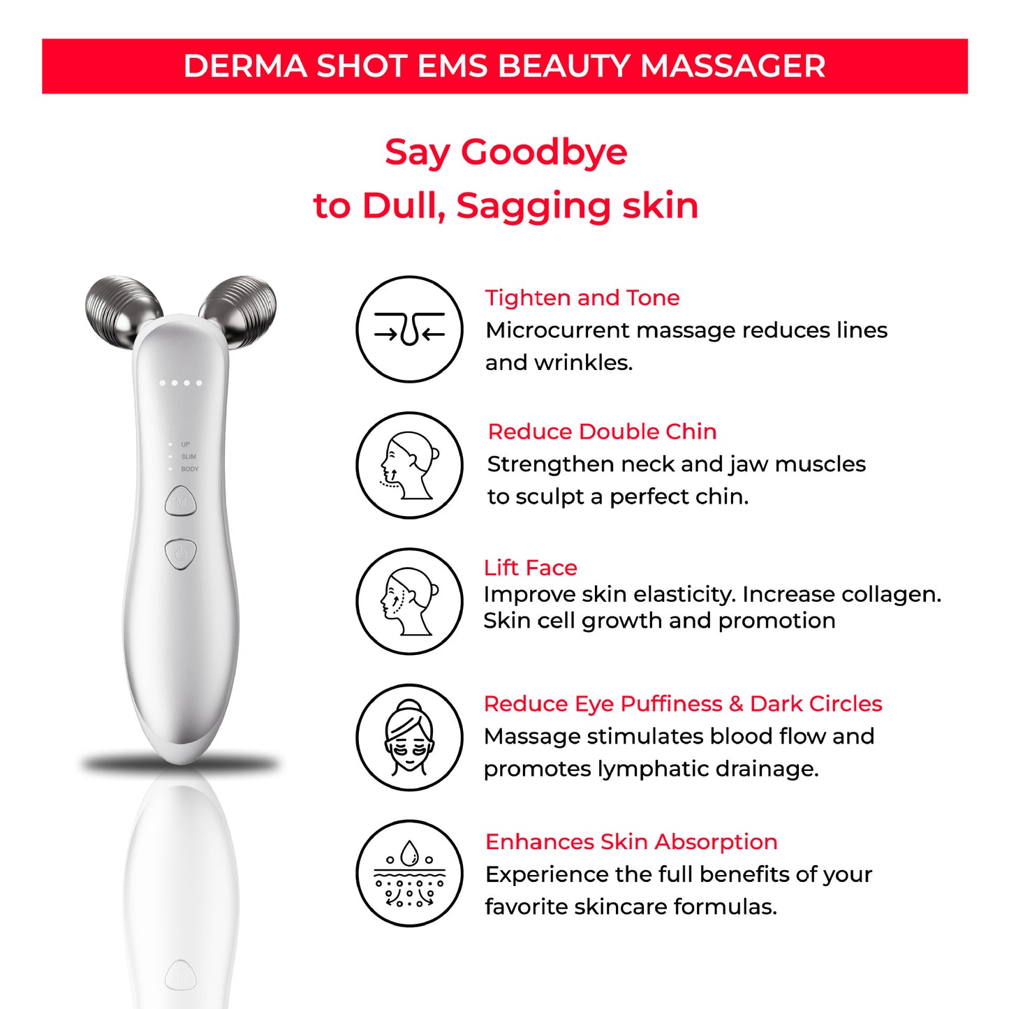 Micro-current Roller Face Slimming Massager 2-wheel Shaping Skin Tightening Beauty V Face