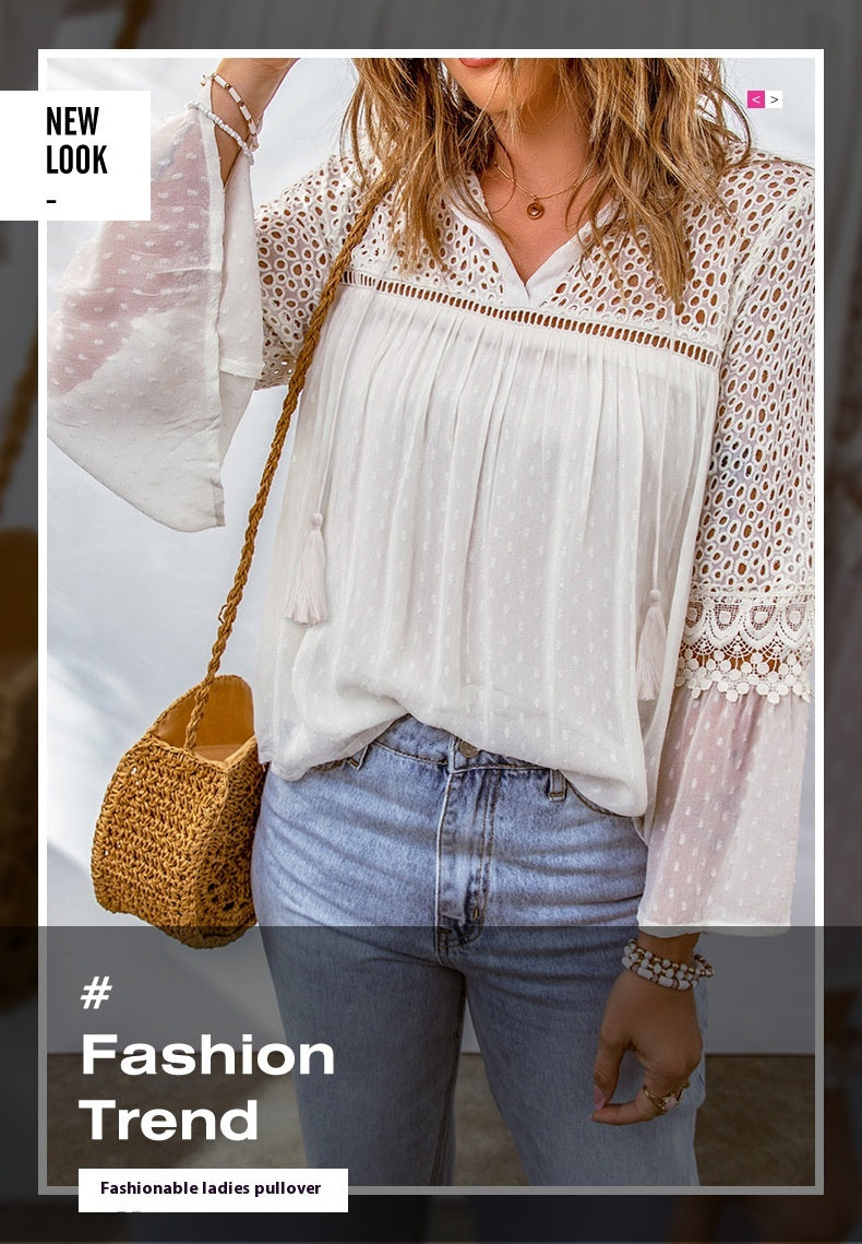 Women's Summer New Loose 34 Sleeve Pullover Chiffon Shirt