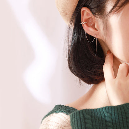 Flash Diamond Wave Ear Clip Box Chain Earrings