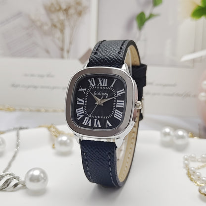 Retro Roman Dial Leather Strap Watch For Women