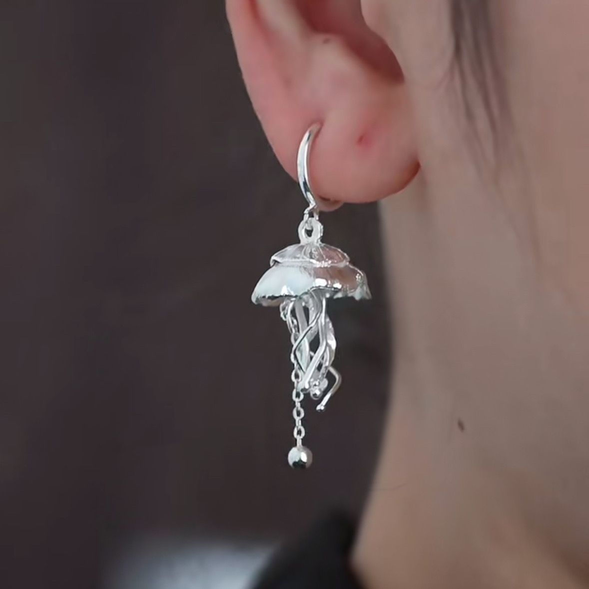 Jellyfish Tassel Stud Earrings Non-piercing Ear Clip