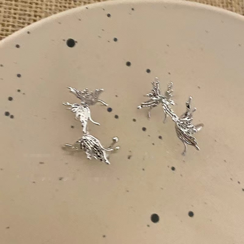 Silver Liquid Butterfly Integrated Stud Earrings Ear Clip
