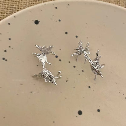 Silver Liquid Butterfly Integrated Stud Earrings Ear Clip