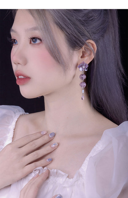 Flower Earrings Vintage Purple Non-piercing Ear Clip