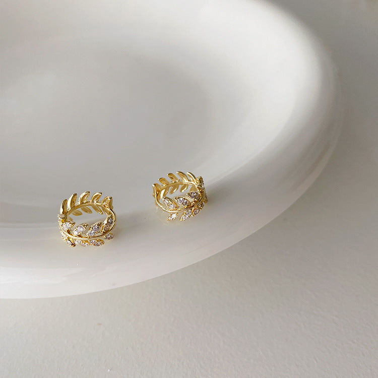Temperament fashion zircon leaves earrings earrings earrings cool wind