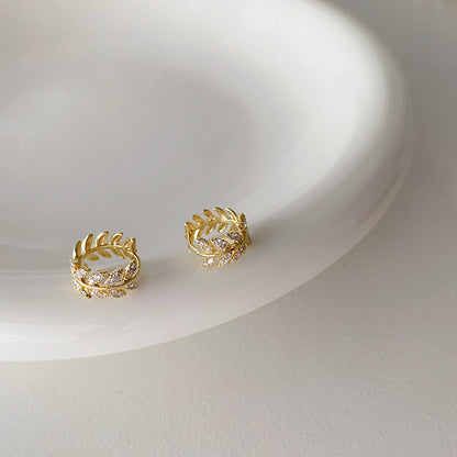 Temperament fashion zircon leaves earrings earrings earrings cool wind