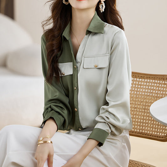 Spliced Top Cardigan Shirt Blouse