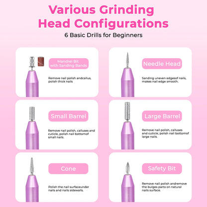 Portable Electric Nail Drill, Professional Nail File Kit For Acrylic, Gel Nails, Manicure Pedicure With Nail Drill Bits Sanding Bands Rose Gold