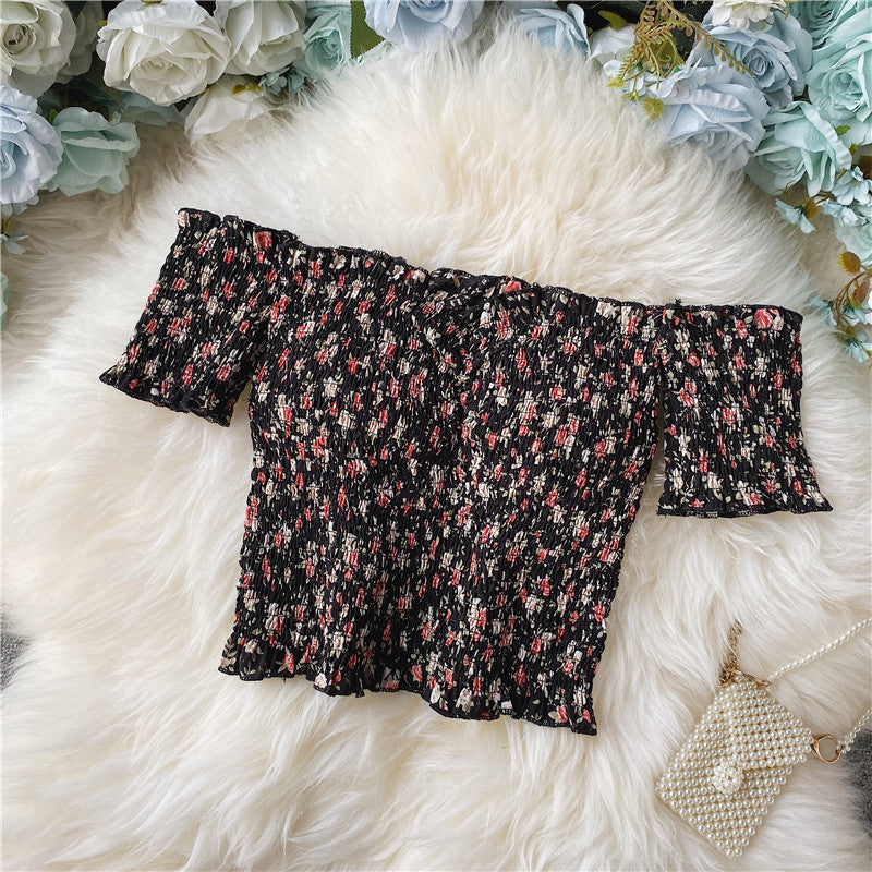 Sexy Floral Chiffon Shirt Short-sleeved Summer Western Style