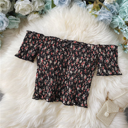 Sexy Floral Chiffon Shirt Short-sleeved Summer Western Style