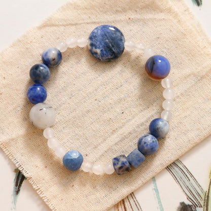 Natural Blue Point Stone Black Hair Crystal Agate Bracelet